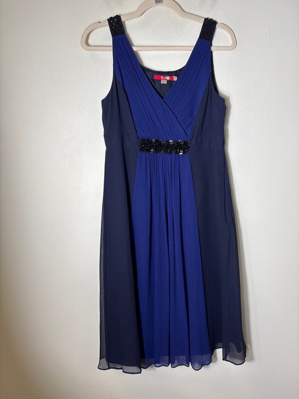Boden Blue Navy Sleevles8s Empire Waist Midi Dress Sz